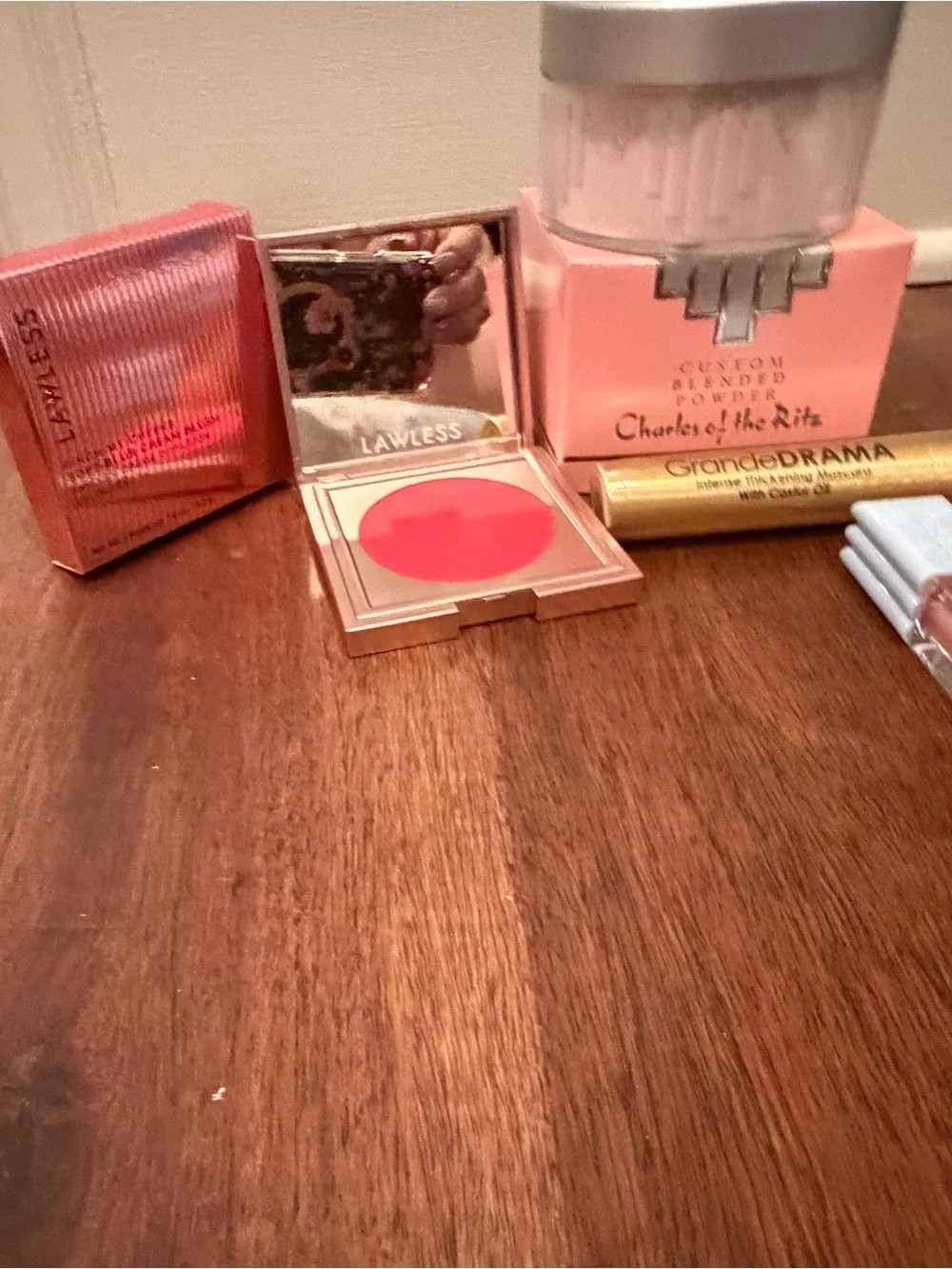 Lawless Cream Blush, Charles of the ritz face powder, grande mascara, kosas